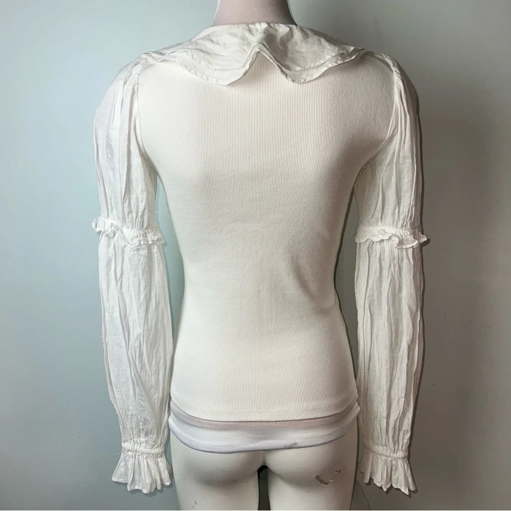 Anthropologie Cream Puff Sleeve Collared Top | Women’s Size XS